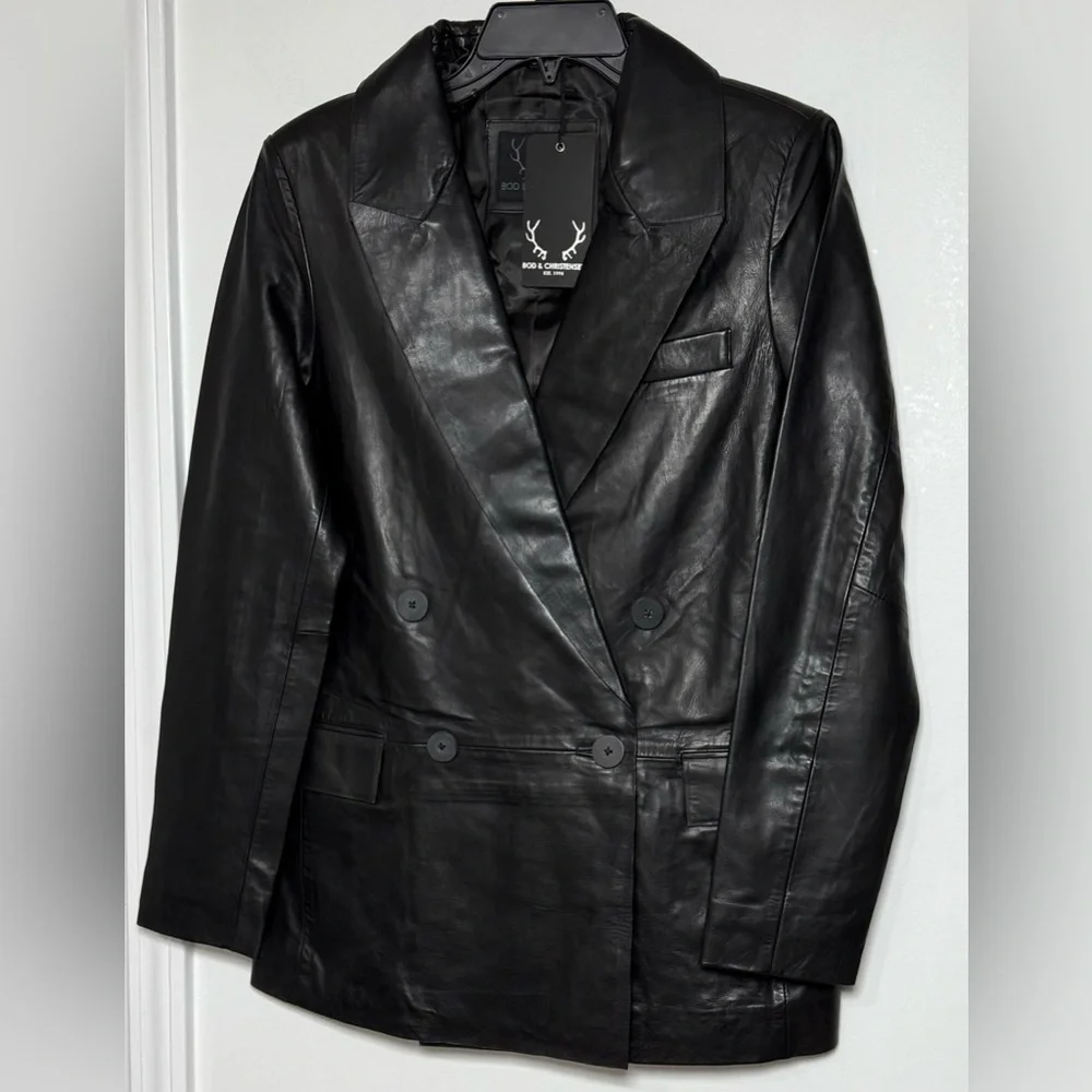 Bod & Christensen NWT Black Double Breasted Leather Blazer